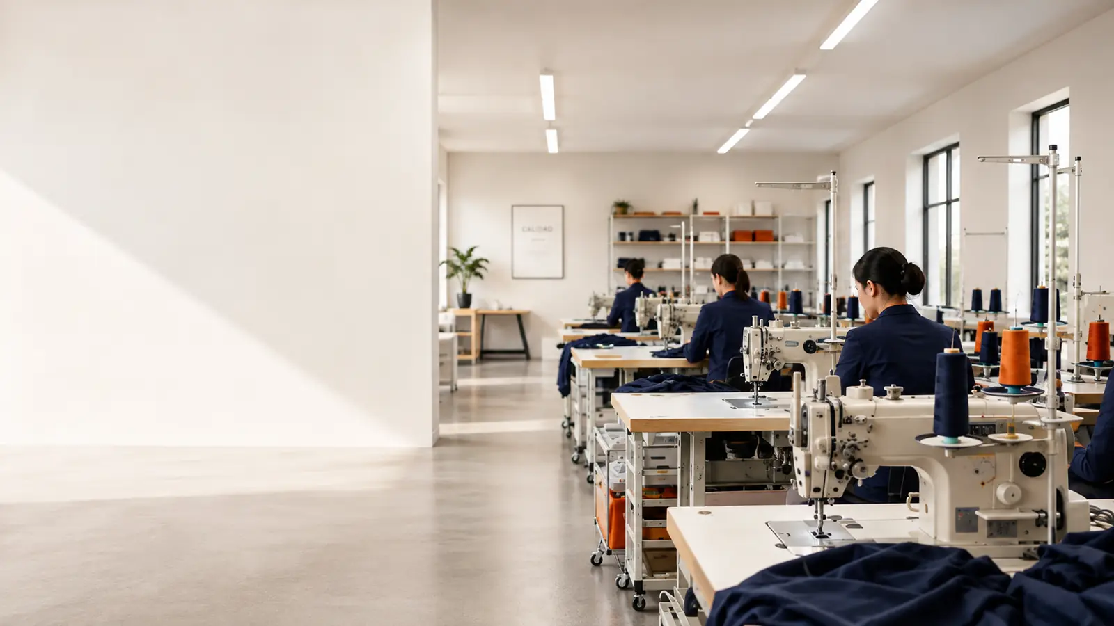 Taller de confección de KELAL en Guayaquil: operarias cosiendo uniformes empresariales en máquinas industriales